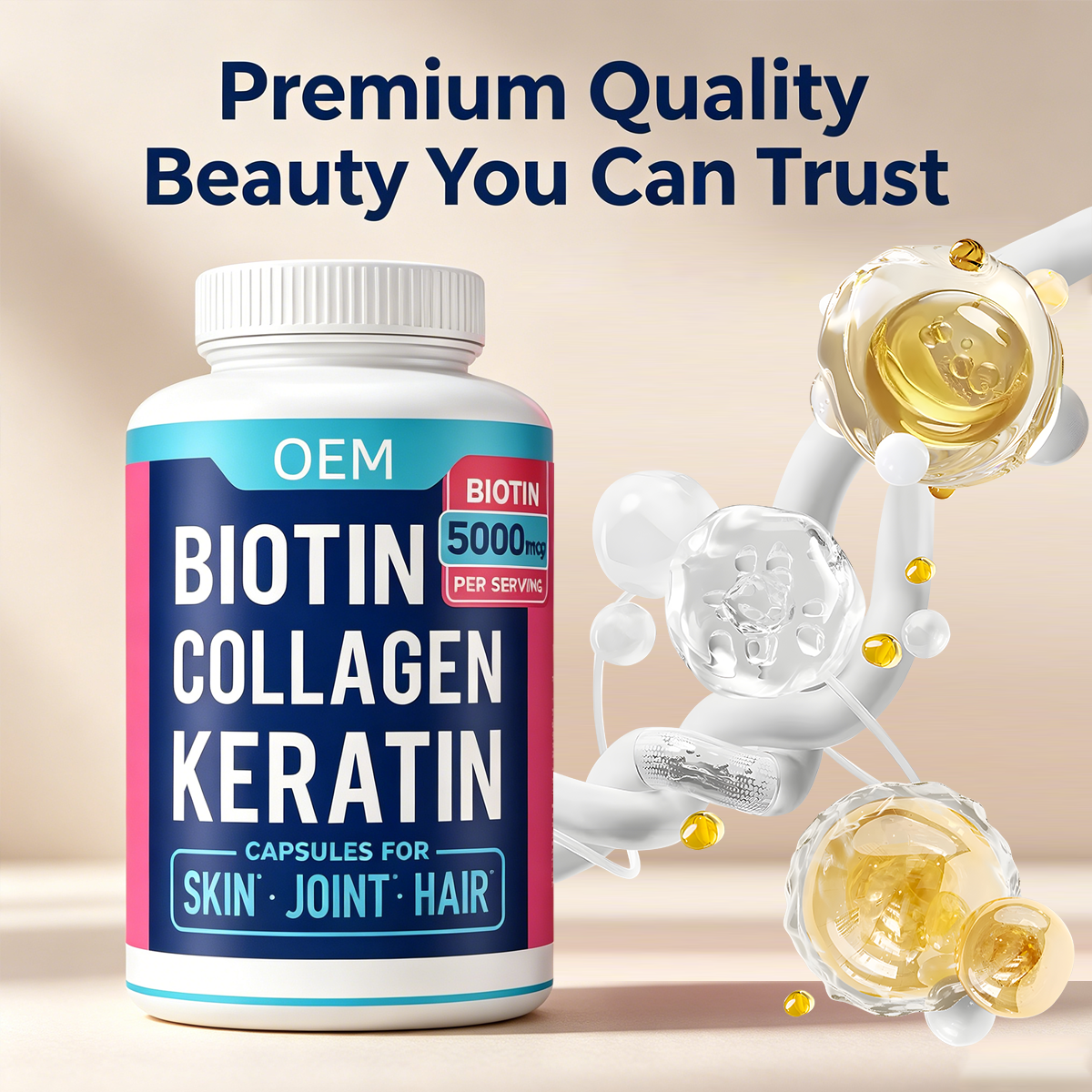 High Potency Biotin Capsules 5000mcg for Fast Hair Growth & Strong Nails Beauty Supplement Collagen Keratin Capsules