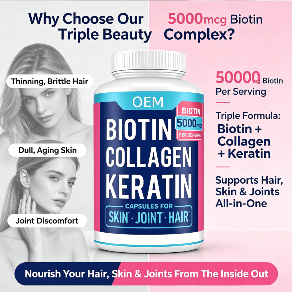High Potency Biotin Capsules 5000mcg for Fast Hair Growth & Strong Nails Beauty Supplement Collagen Keratin Capsules