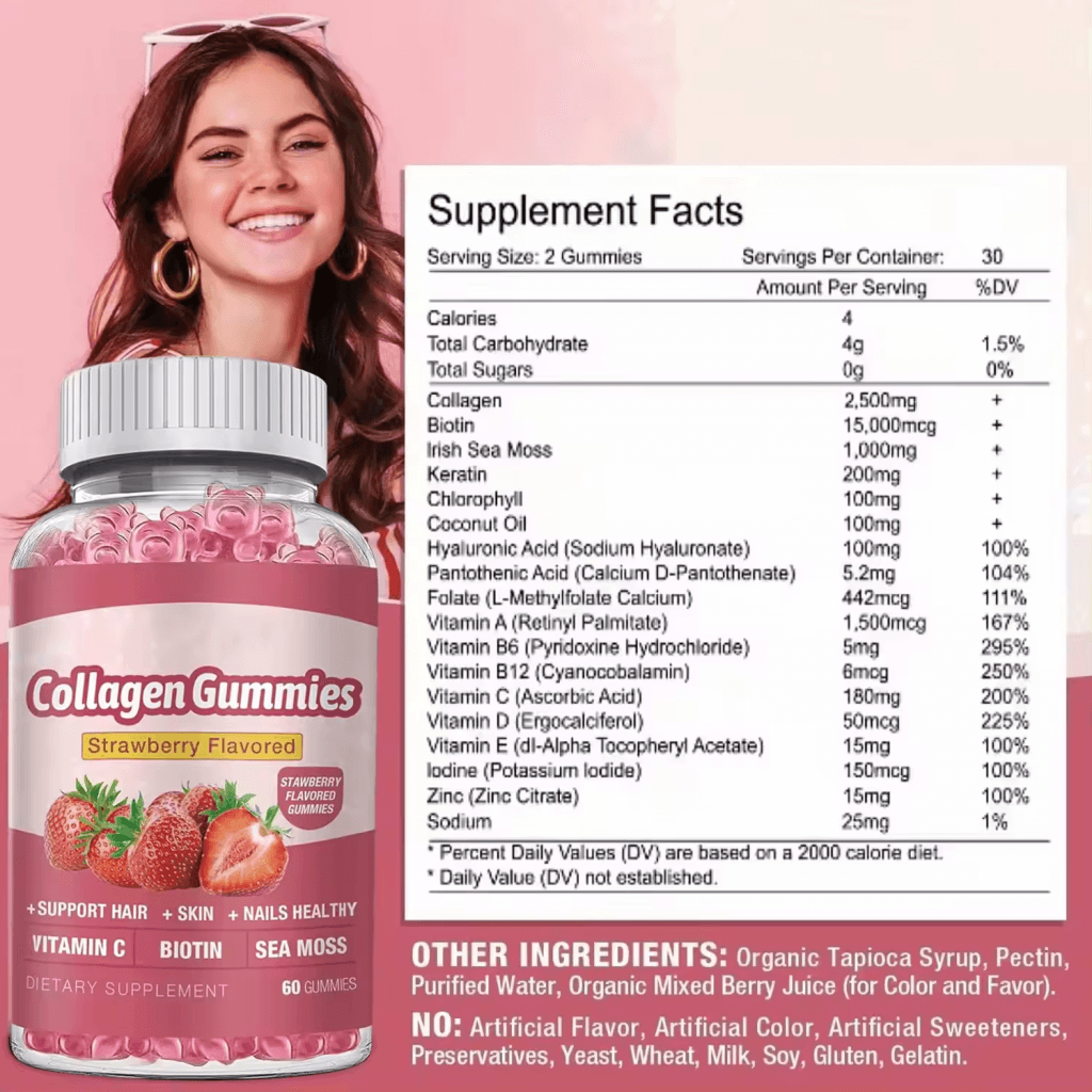 Vitamin C Elderberry Biotin Apple Cider Collagen Turmeric Green Tea Ashwagandha Fruit Sea Moss Sweet Gummy Bear Hair Vitamins
