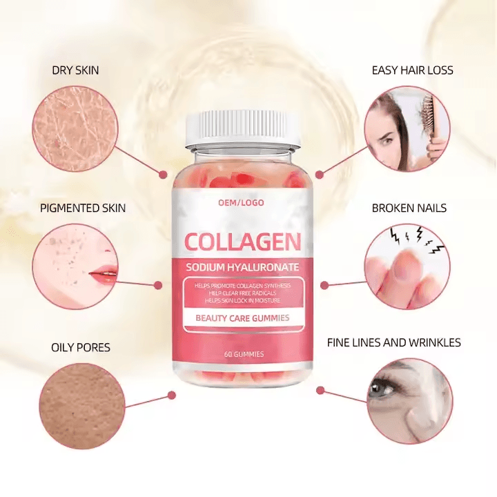 OEM ODM Collagen Gummies Supplement Multivitamin Gummies Hair Skin and Nails Vitamins for Women Men