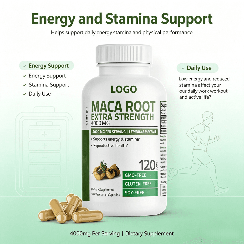 High Quality 4000mg Black Maca Root Capsules Ashwagandha Extract Herbal Supplement for Men Energy Support Adult Use 2 Year Shelf