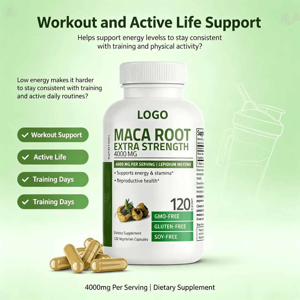 High Quality 4000mg Black Maca Root Capsules Ashwagandha Extract Herbal Supplement for Men Energy Support Adult Use 2 Year Shelf