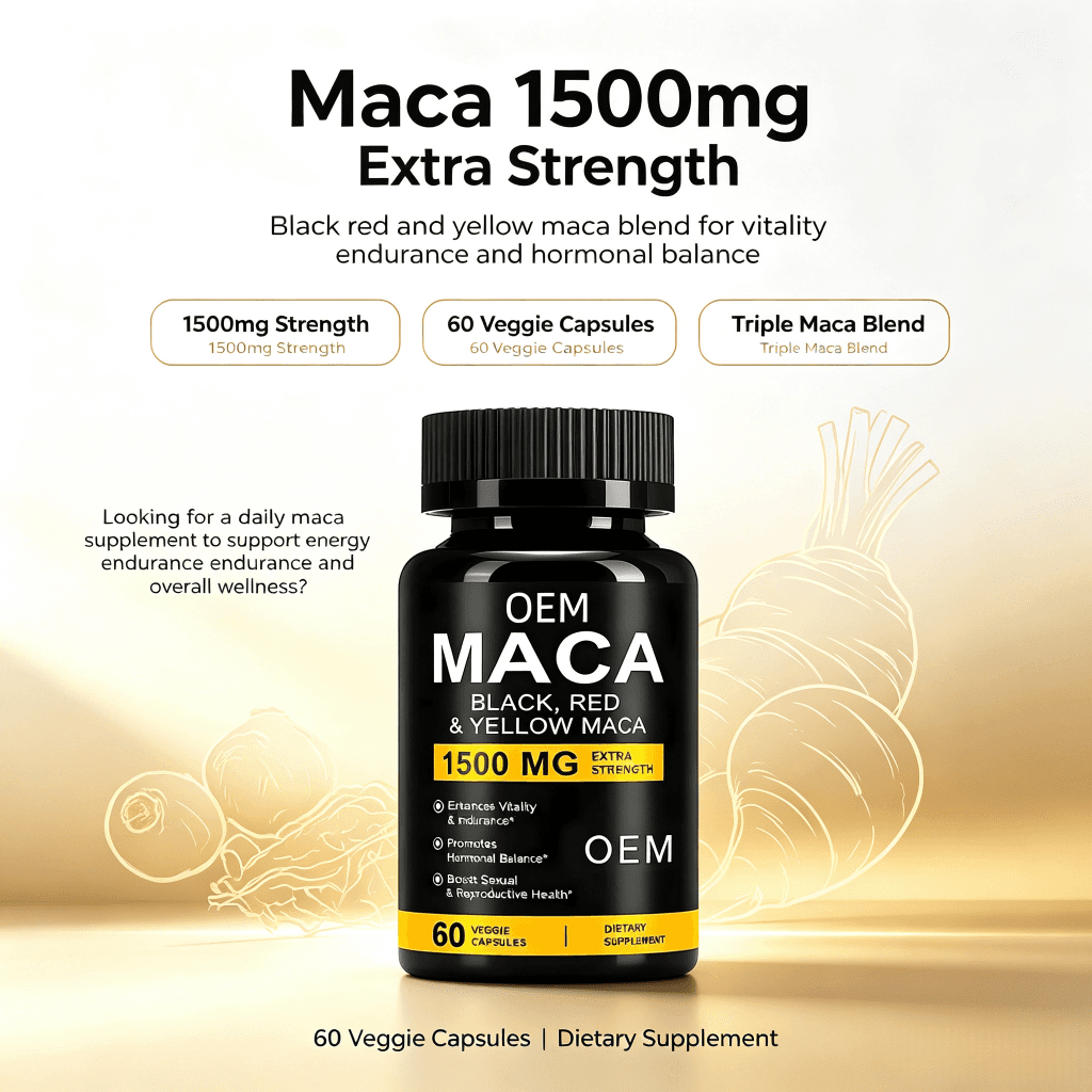 Organic Maca Root Capsules for Hormonal Balance and Endurance Support Maca Capsules with Black Red Yellow Maca Blend