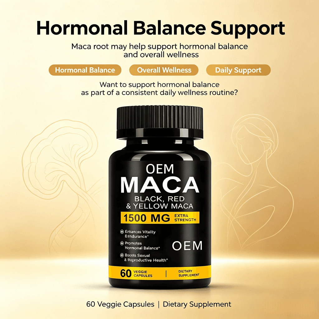 Organic Maca Root Capsules for Hormonal Balance and Endurance Support Maca Capsules with Black Red Yellow Maca Blend