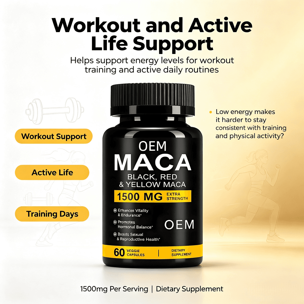 Organic Maca Root Capsules for Hormonal Balance and Endurance Support Maca Capsules with Black Red Yellow Maca Blend