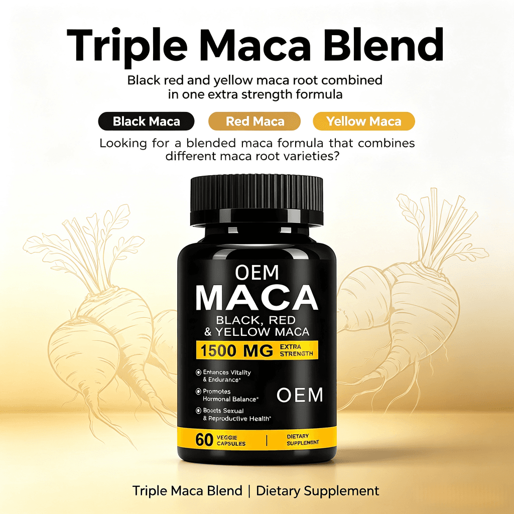 Organic Maca Root Capsules for Hormonal Balance and Endurance Support Maca Capsules with Black Red Yellow Maca Blend