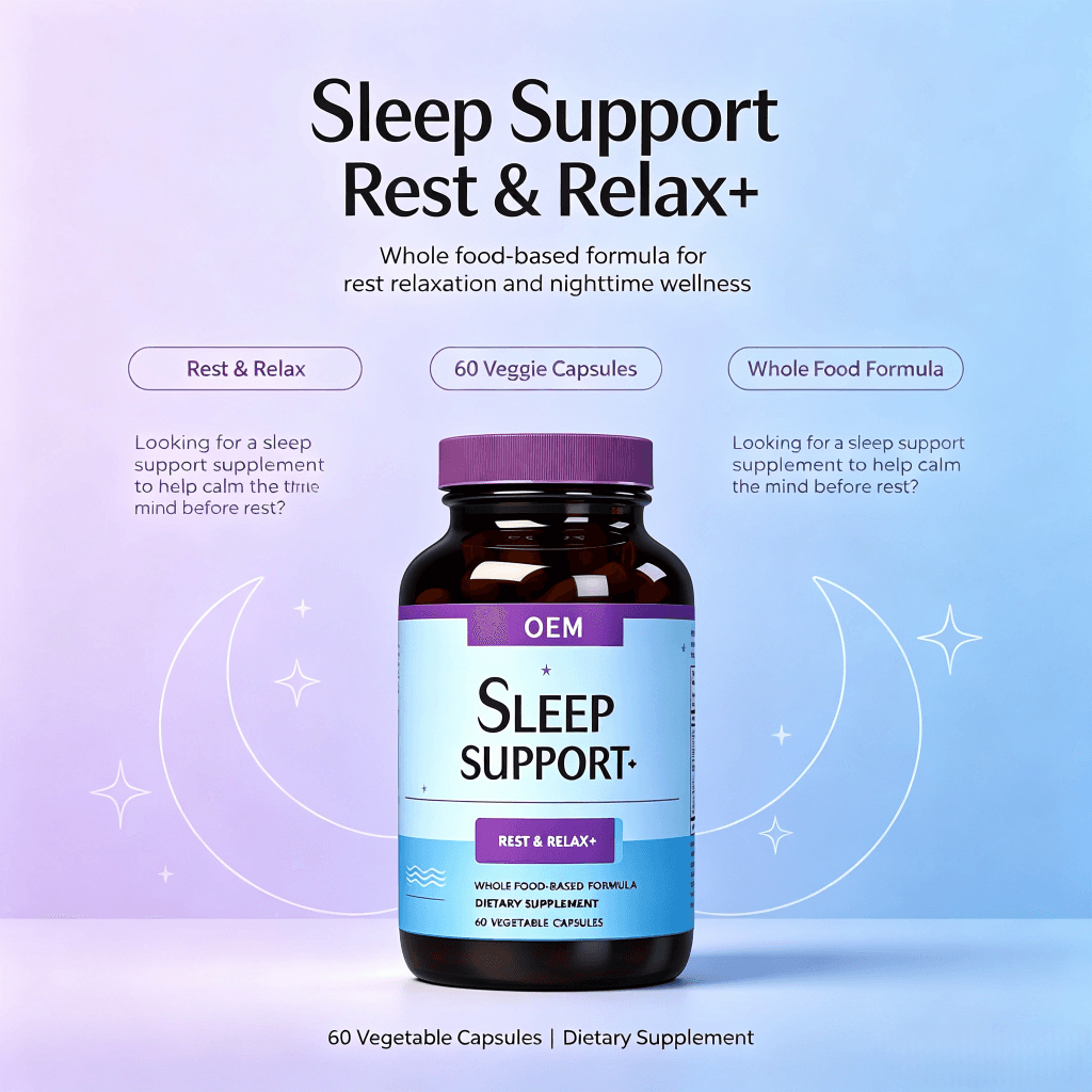 Private Label Sleep Capsules with Magnesium and Herbal Extracts for Relaxation Support Natural Sleep Aid Capsules