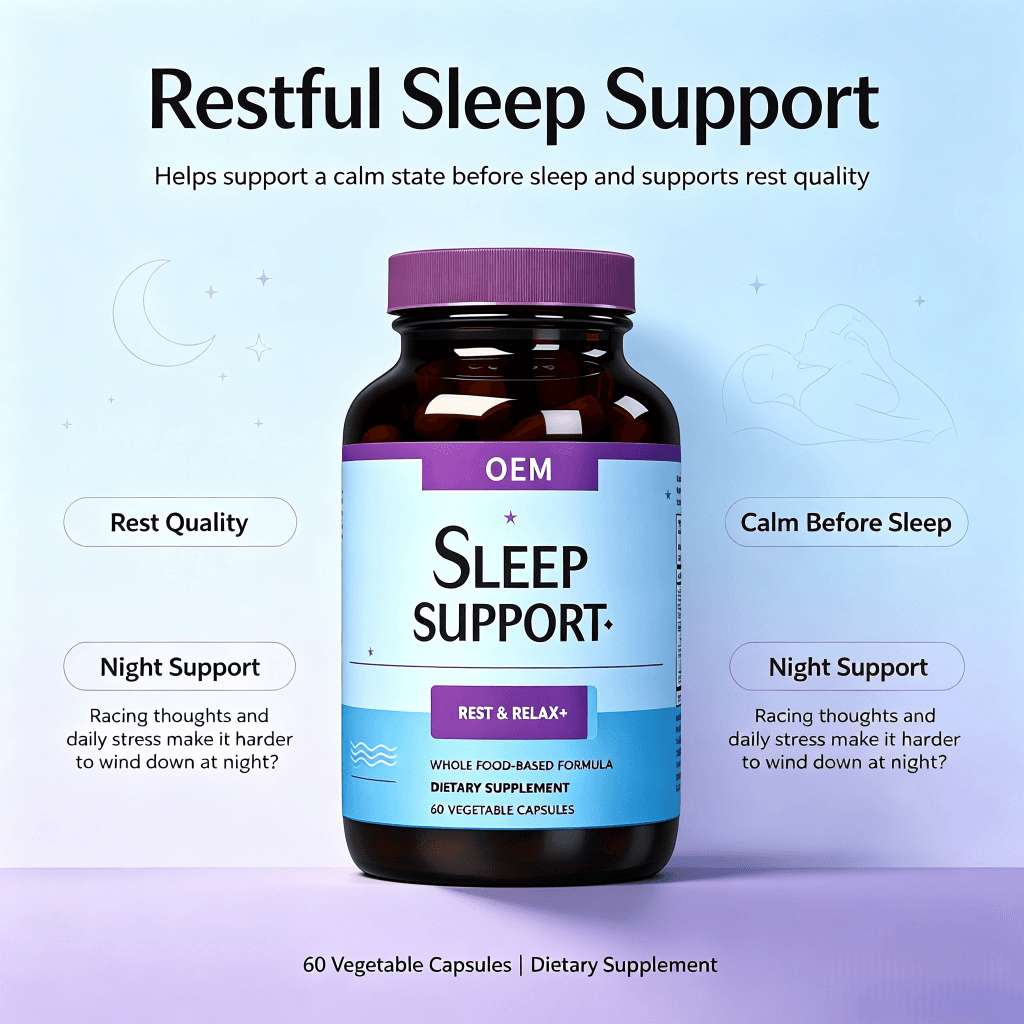 Private Label Sleep Capsules with Magnesium and Herbal Extracts for Relaxation Support Natural Sleep Aid Capsules