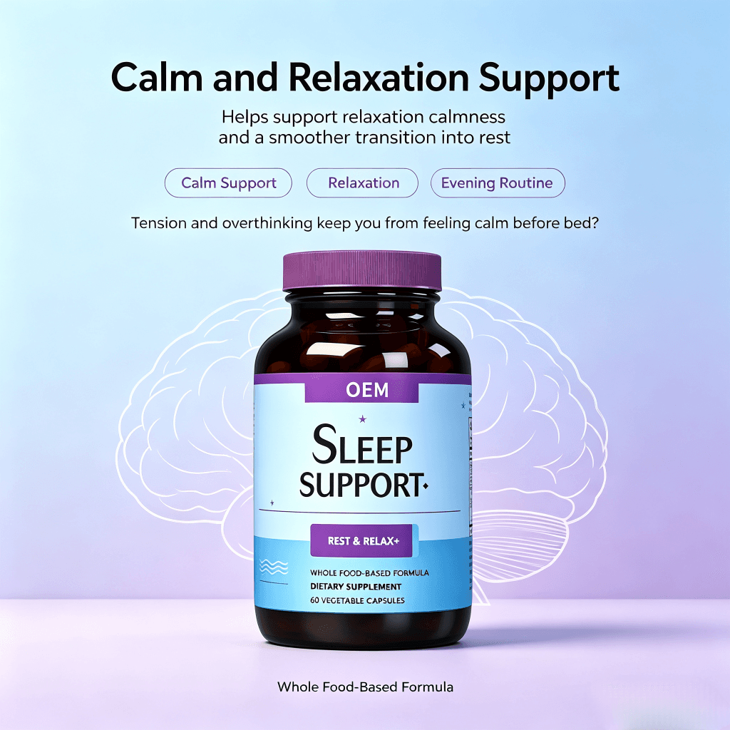 Private Label Sleep Capsules with Magnesium and Herbal Extracts for Relaxation Support Natural Sleep Aid Capsules