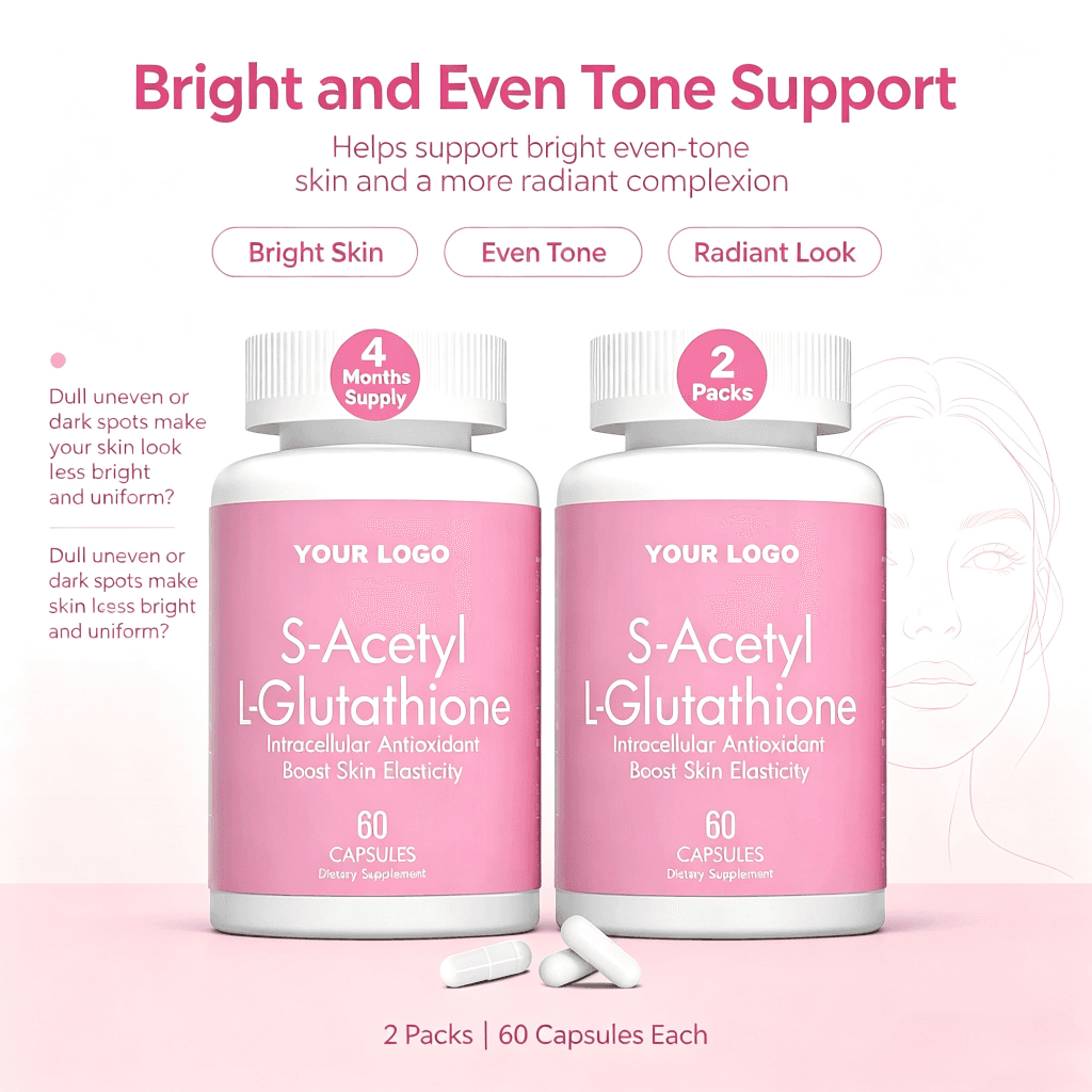 OEM ODM Pure Natural L-Glutathione & Hydrolyzed Collagen Skin Whitening & Brightening Capsules for Adult Use