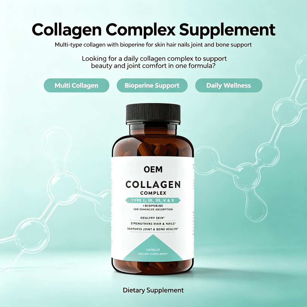 Private Label Hydrolyzed Collagen Peptides Capsules for Skin Hair and Nails Support Type I & III Collagen Capsules