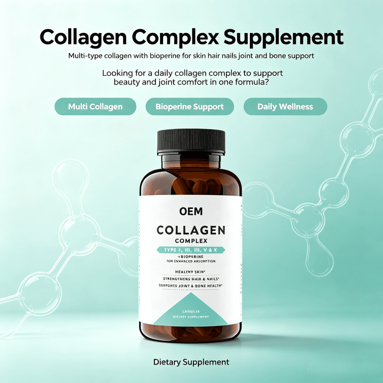 Private Label Hydrolyzed Collagen Peptides Capsules for Skin Hair and Nails Support Type I & III Collagen Capsules