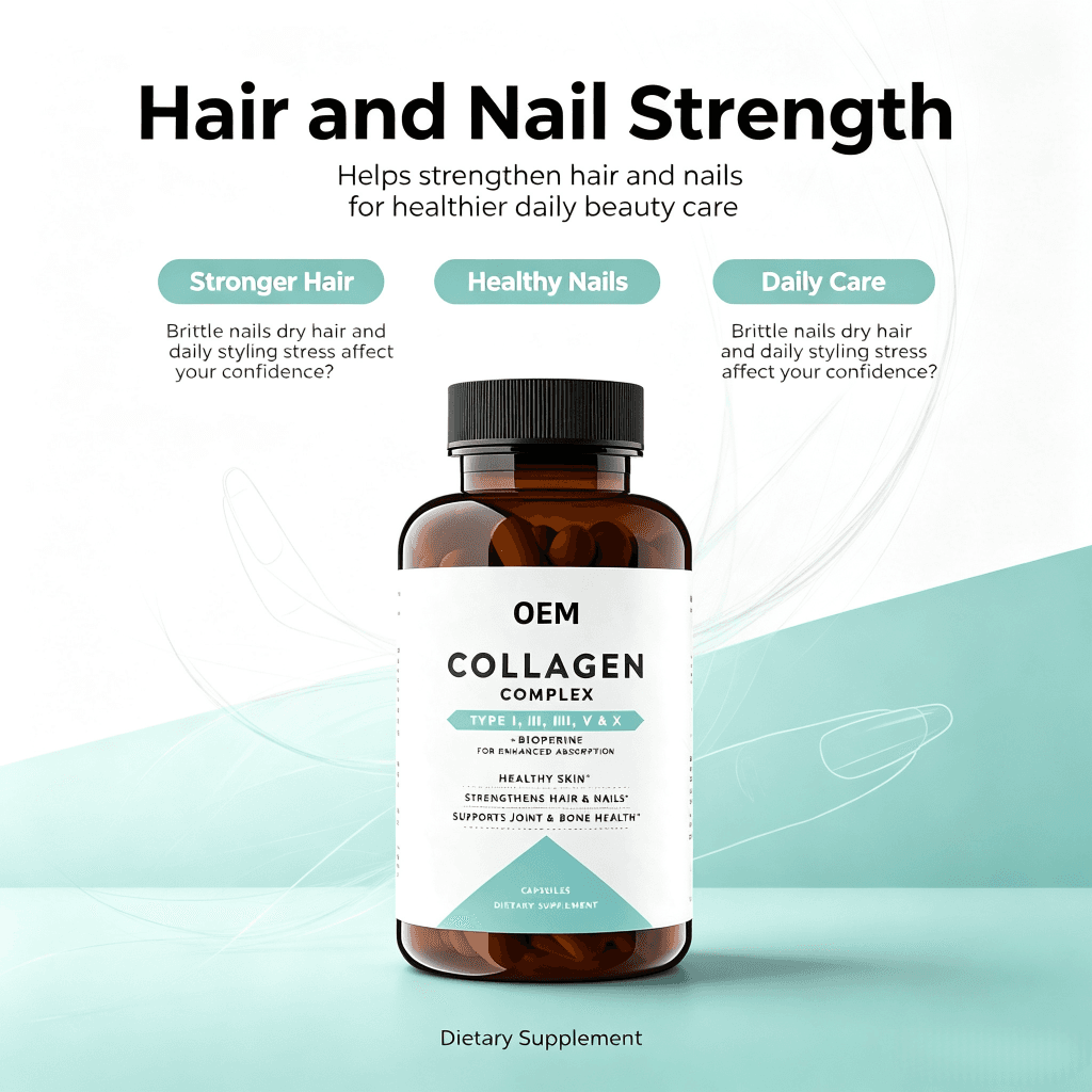 Private Label Hydrolyzed Collagen Peptides Capsules for Skin Hair and Nails Support Type I & III Collagen Capsules
