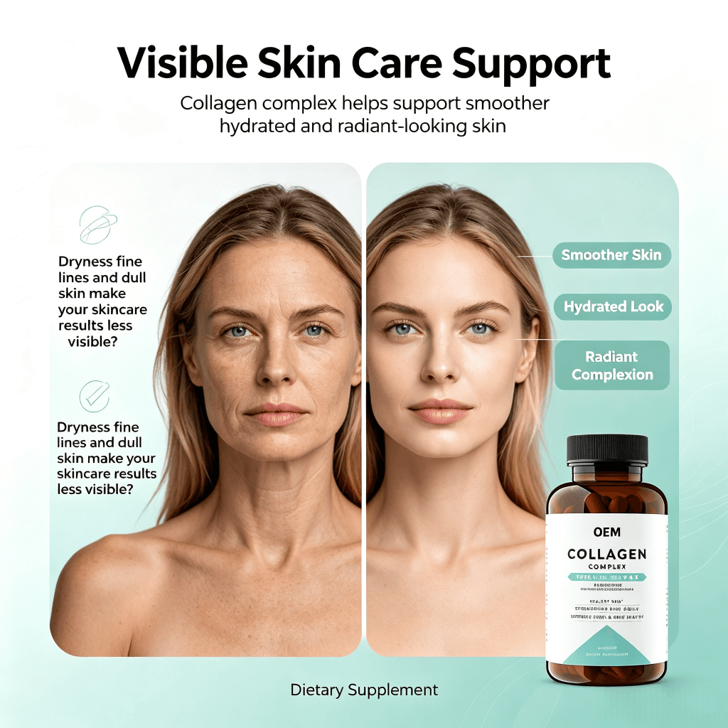 Private Label Hydrolyzed Collagen Peptides Capsules for Skin Hair and Nails Support Type I & III Collagen Capsules