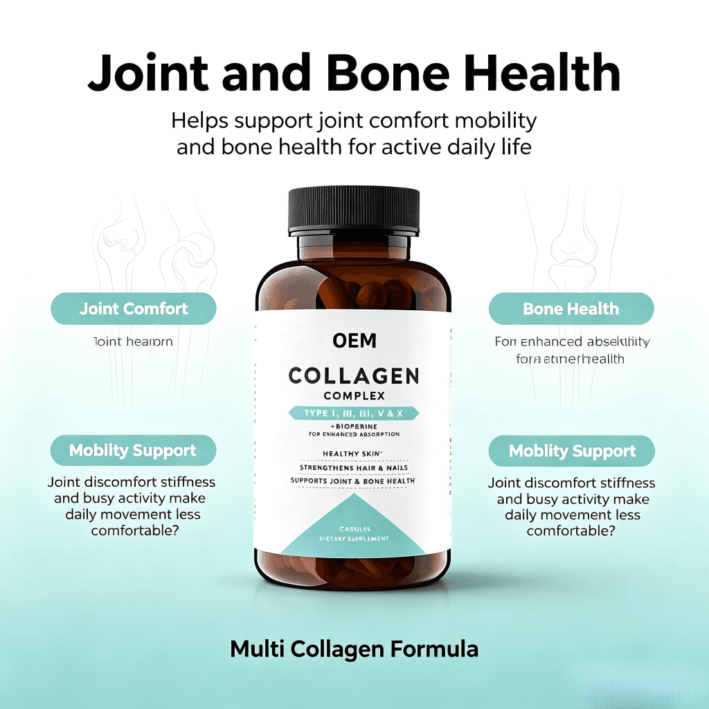 Private Label Hydrolyzed Collagen Peptides Capsules for Skin Hair and Nails Support Type I & III Collagen Capsules