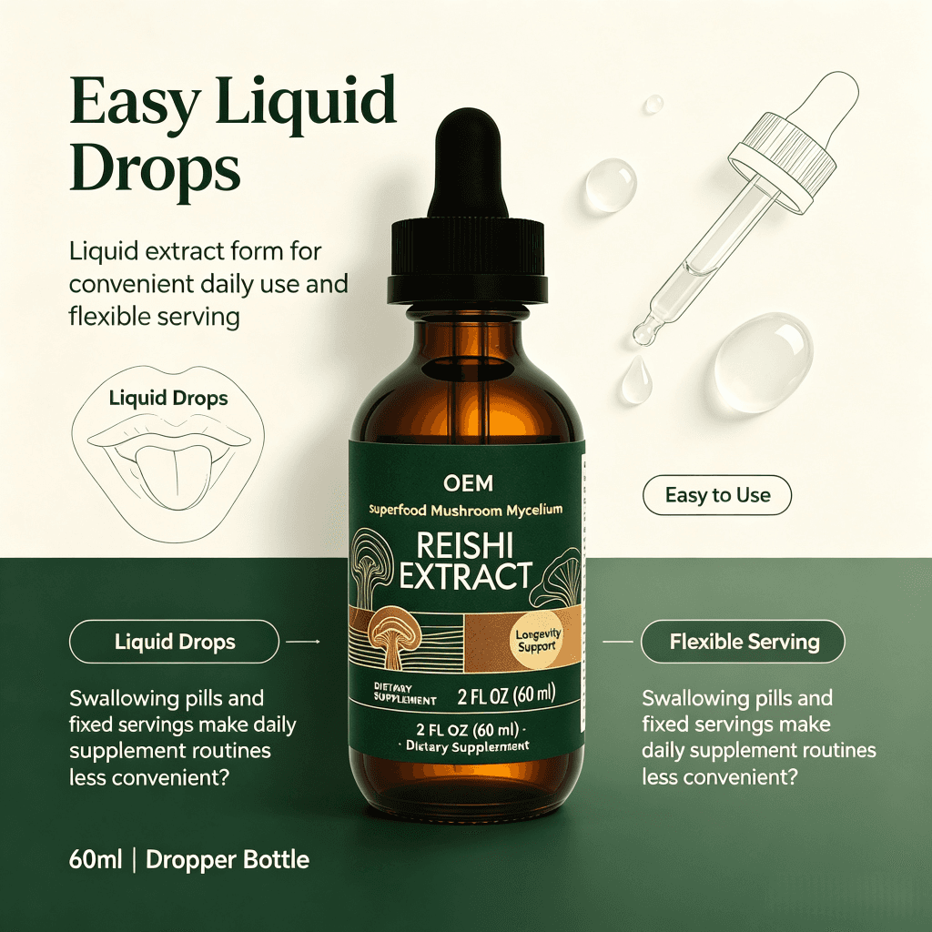 Concentrated Reishi Mushroom Drops for Calm & Overall Body Balance Reishi Mushroom Extract Liquid Drops