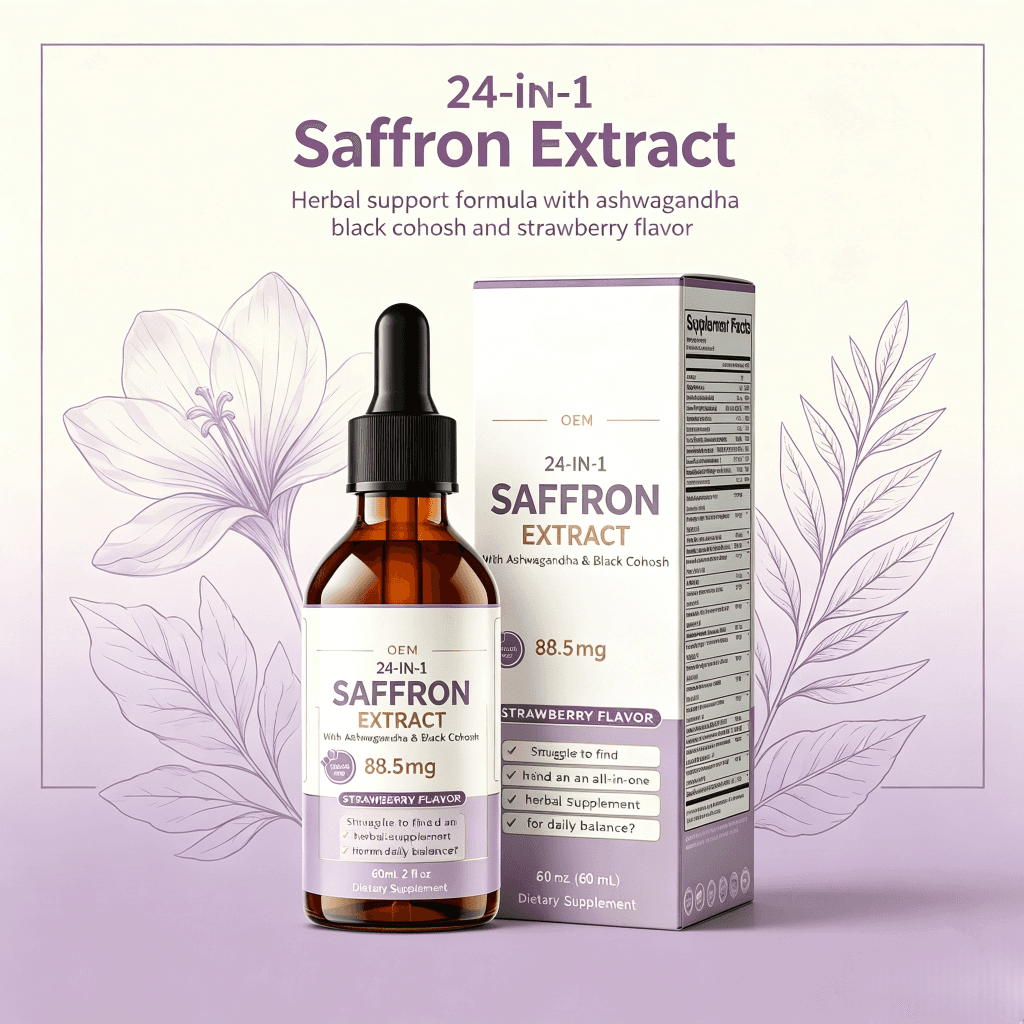 Natural Saffron Drops for Daily Mood & Vitality Support Saffron Extract With Ashwagandha & Black Cohosh Liquid Drops