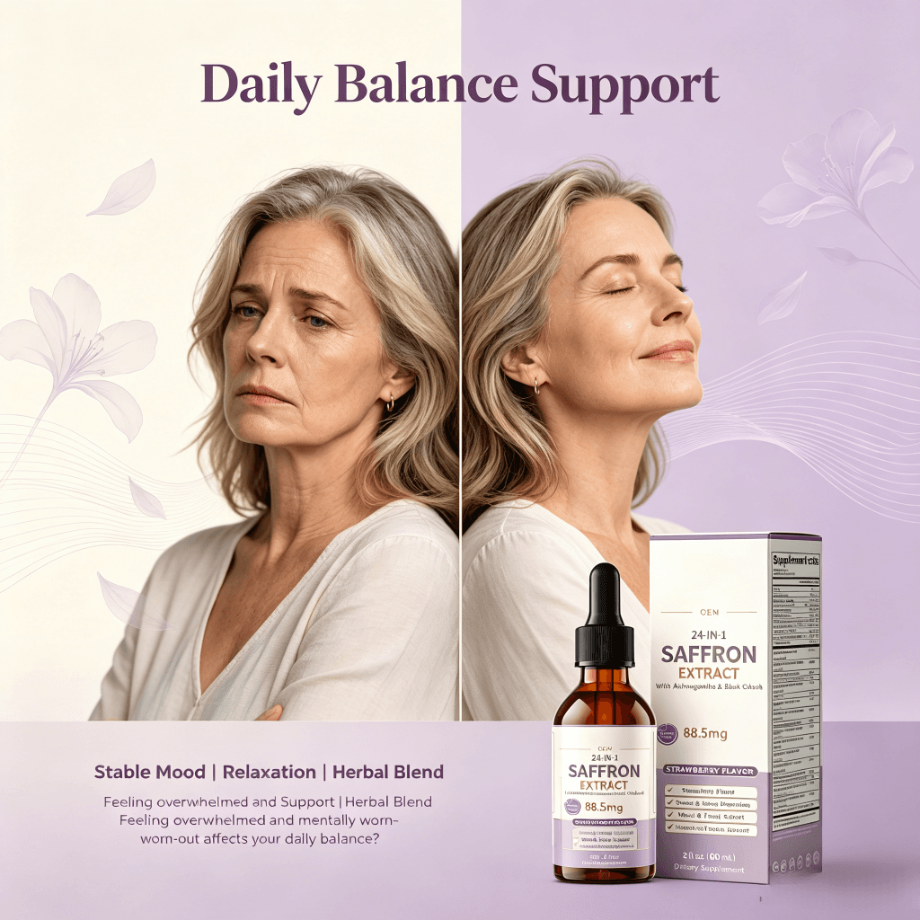 Natural Saffron Drops for Daily Mood & Vitality Support Saffron Extract With Ashwagandha & Black Cohosh Liquid Drops