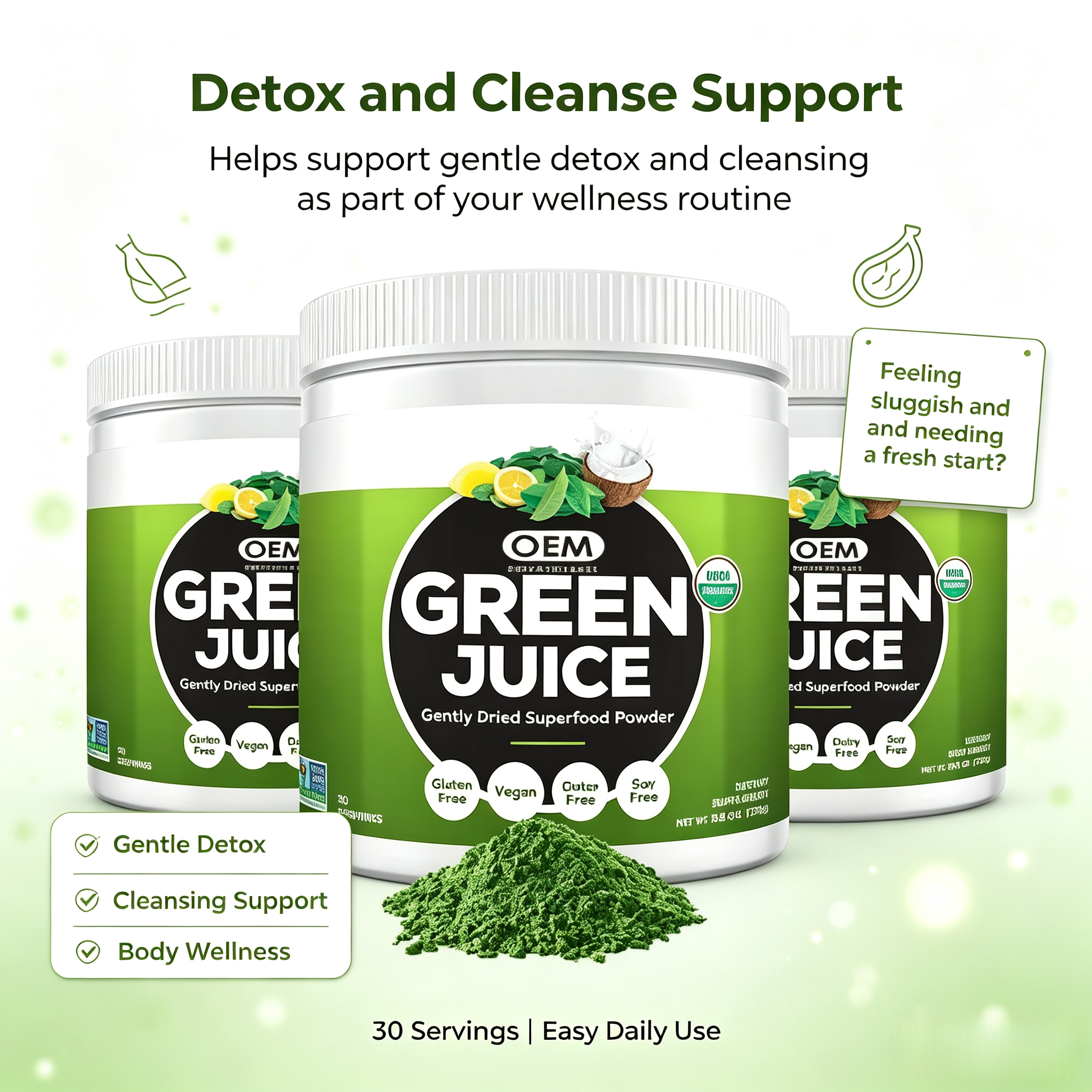 Oem Super Greens Powder Premium Superfood 20+ Organic Green Veggie Powder Whole Foods Wheat Grass Spirulina Chlorella Extracts