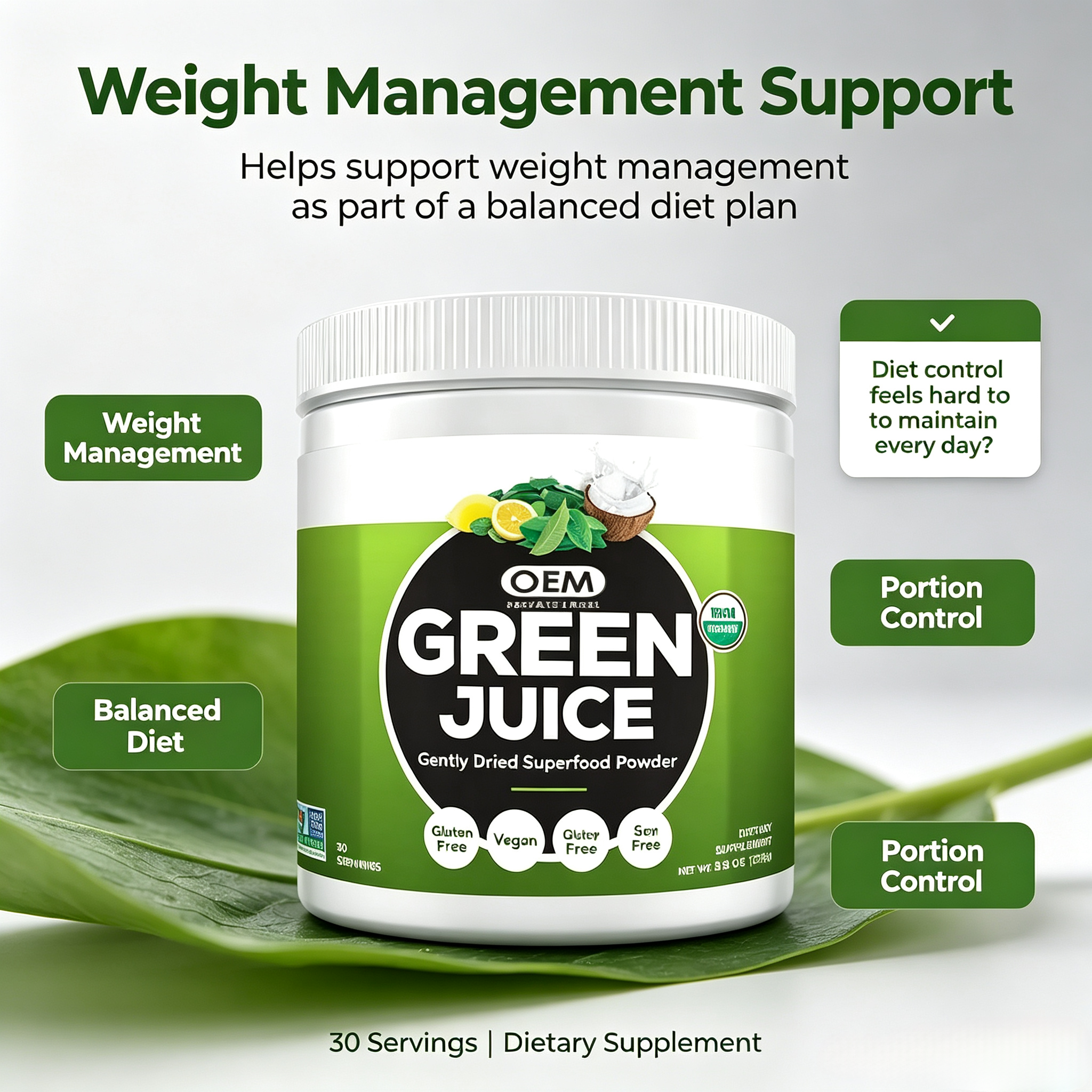 Oem Super Greens Powder Premium Superfood 20+ Organic Green Veggie Powder Whole Foods Wheat Grass Spirulina Chlorella Extracts