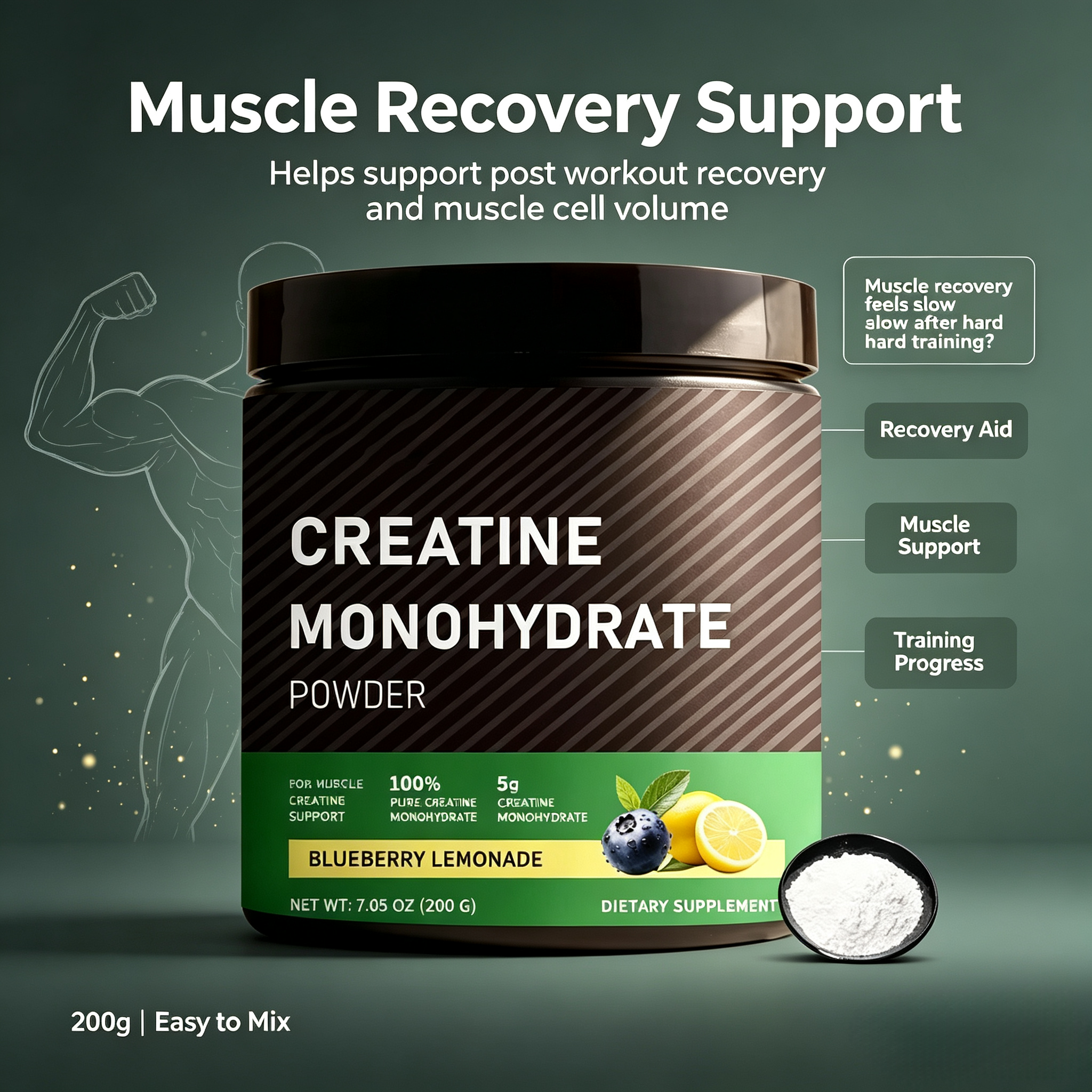 Oem Creatine Monohydrate Powder 200g for Muscle Building Creatine Powder Fitness Supplement