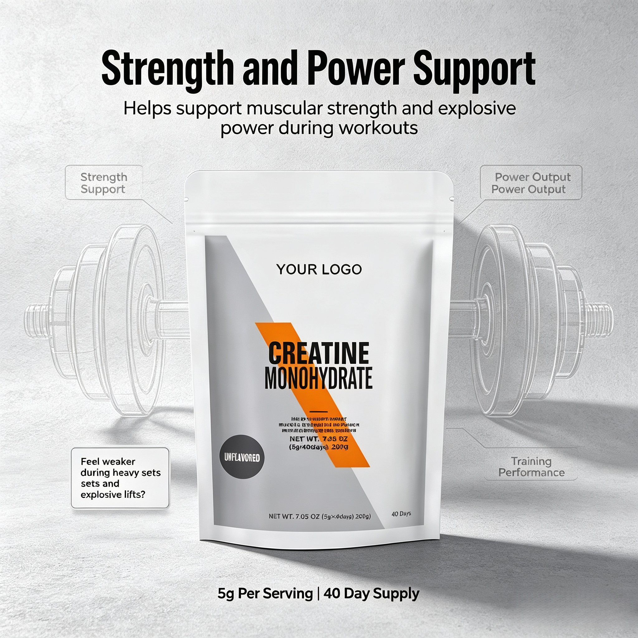 White Label Custom Creatine Monohydrate Powder 200 Grams Pure Unflavored Creatine Powder