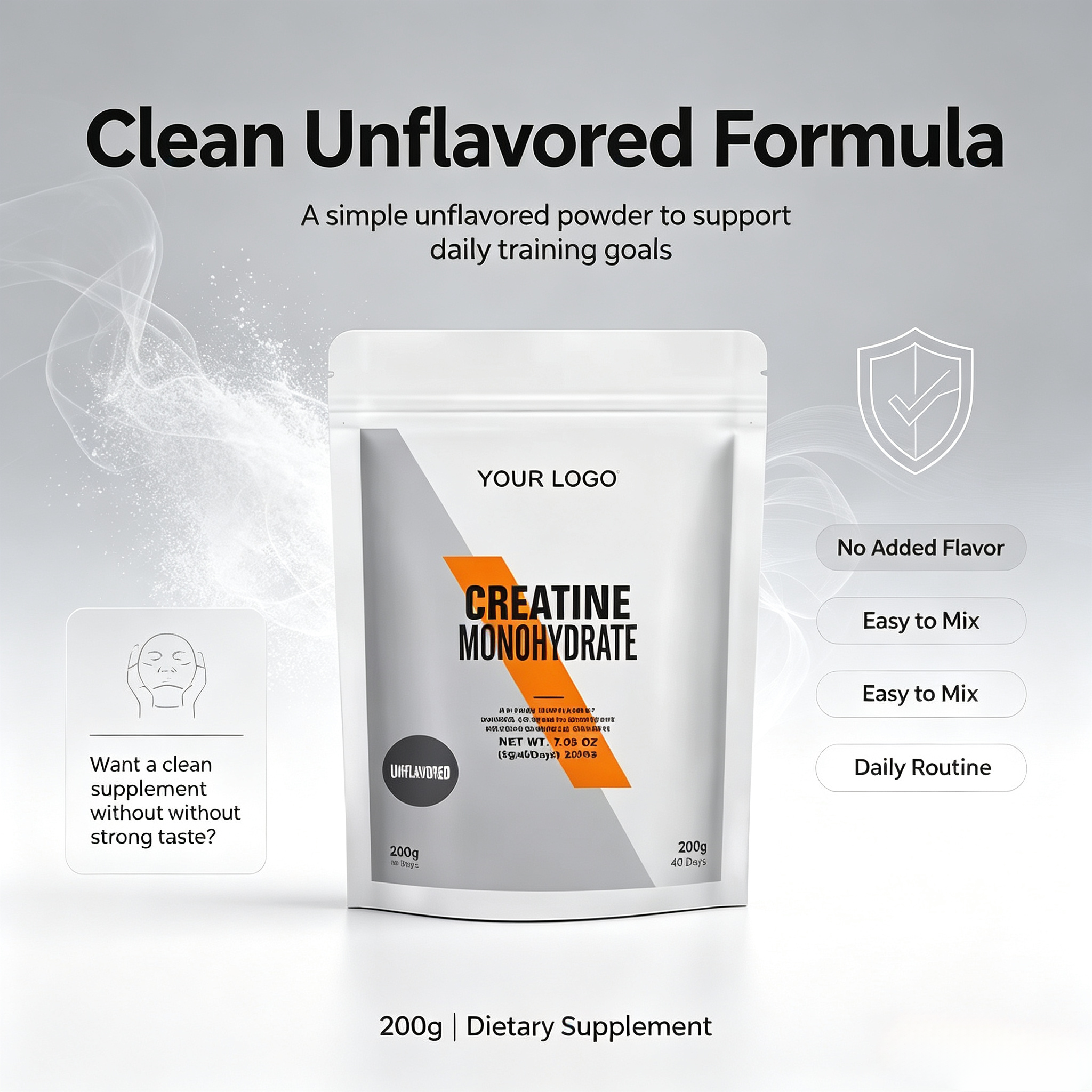 White Label Custom Creatine Monohydrate Powder 200 Grams Pure Unflavored Creatine Powder