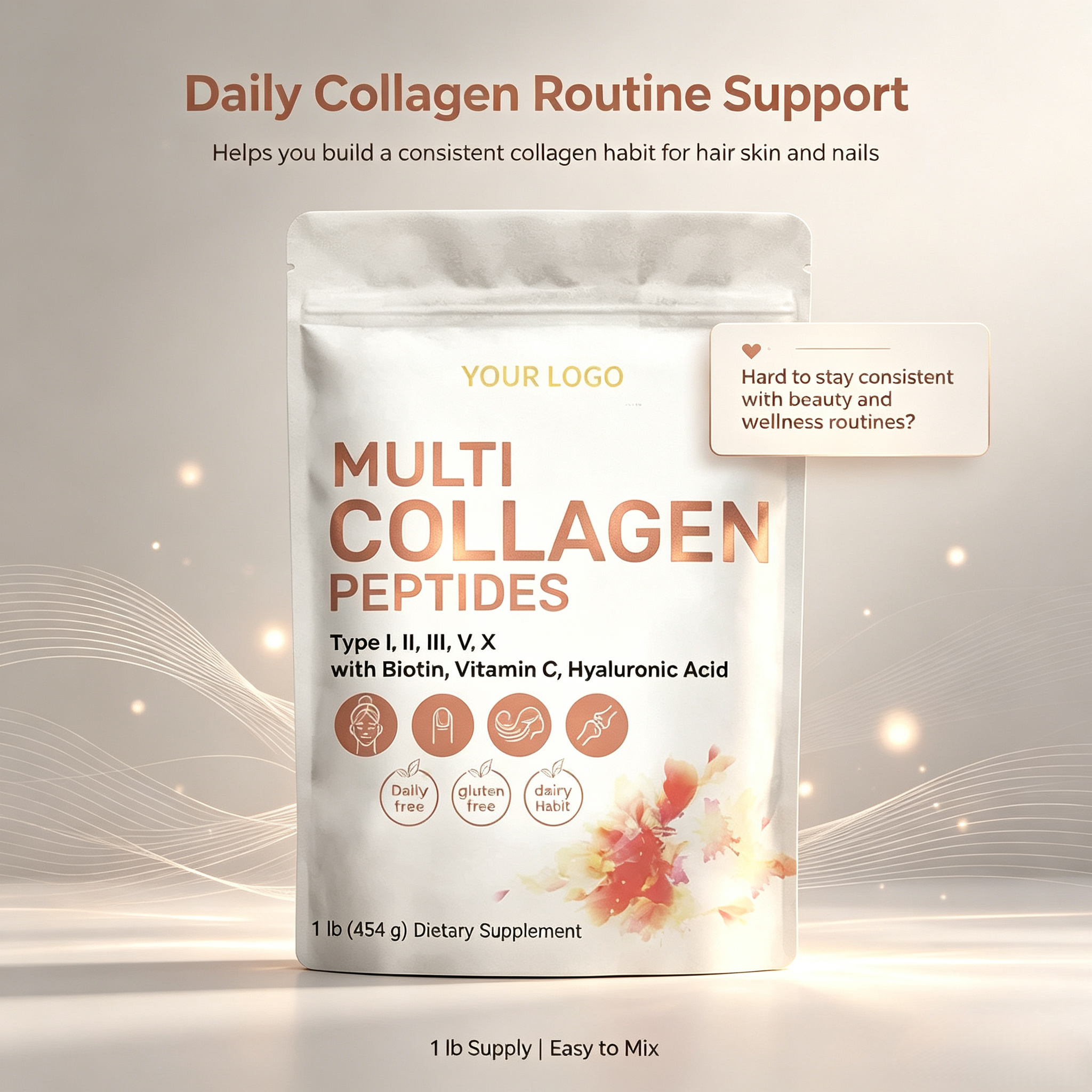 OEM Collagen Peptides Powder Skin Whitening Glow Digestive Enzymes for Healthy Skin Hair Nails Joint Support