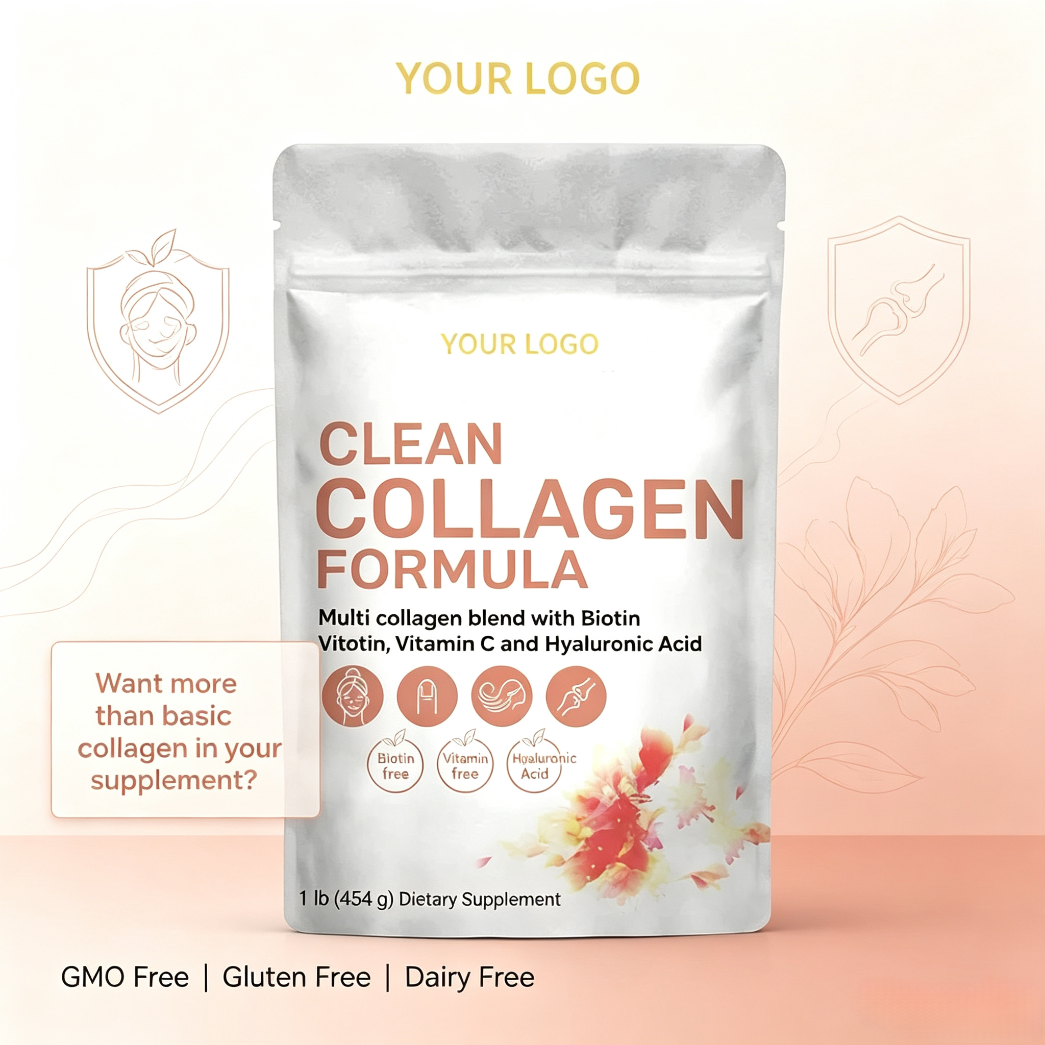 OEM Collagen Peptides Powder Skin Whitening Glow Digestive Enzymes for Healthy Skin Hair Nails Joint Support