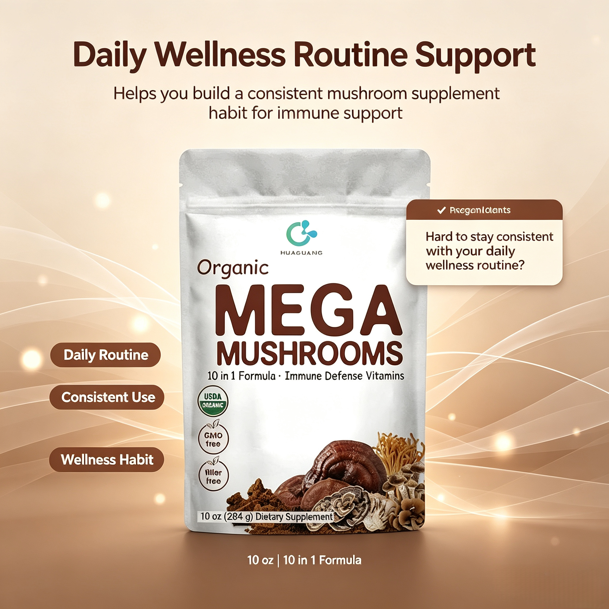Odm 10 in 1 Nootropic Brain Supplement Mushroom Powder Mix Shiitake Oyster Turkey Tail Lion`s Mane Mushroom Coffee Powder
