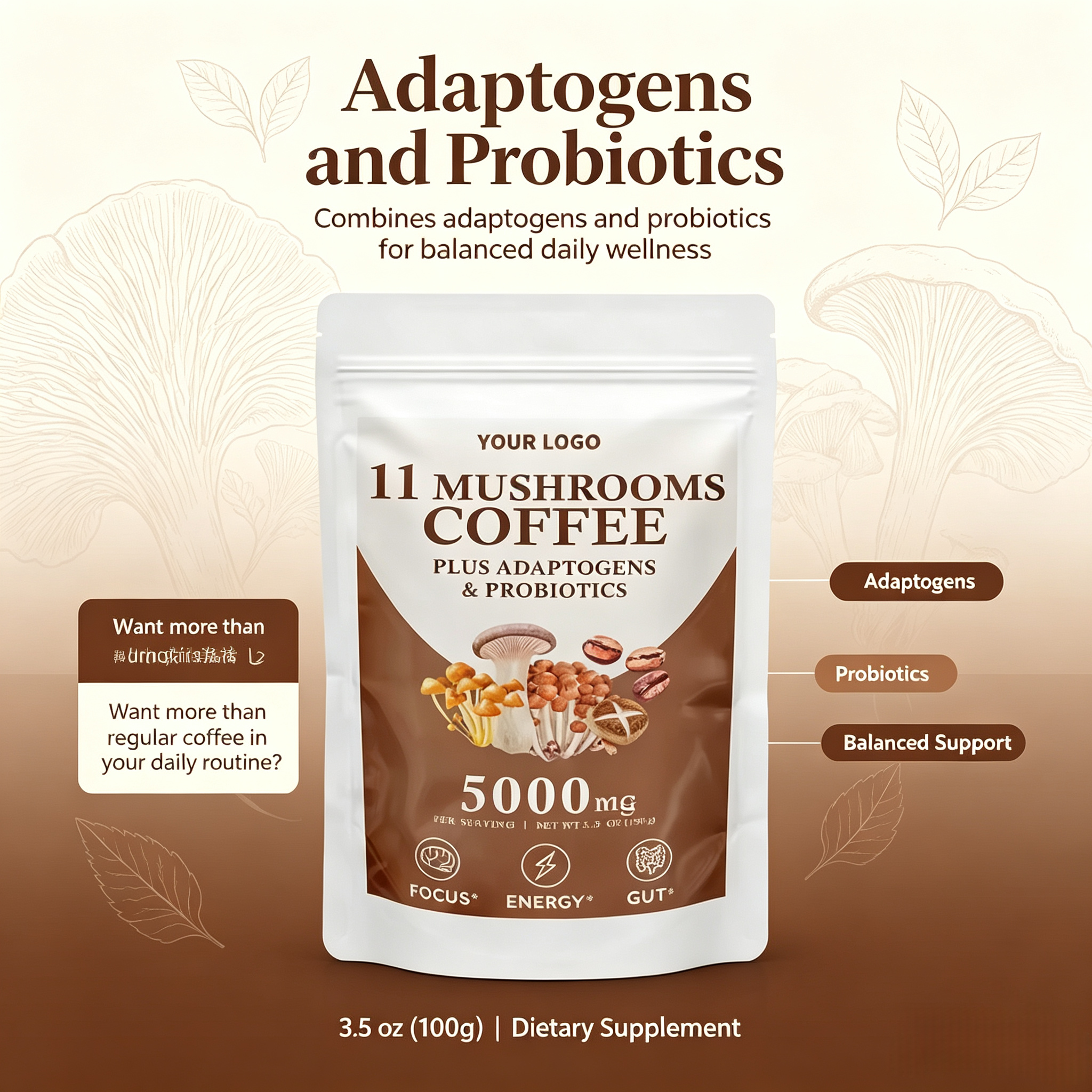 Hot Sale Organic Lions Mane Reishi Cordyceps Chage Turkey Tail Mycelium Extract Herbal Supplement Powder for Adult Improve