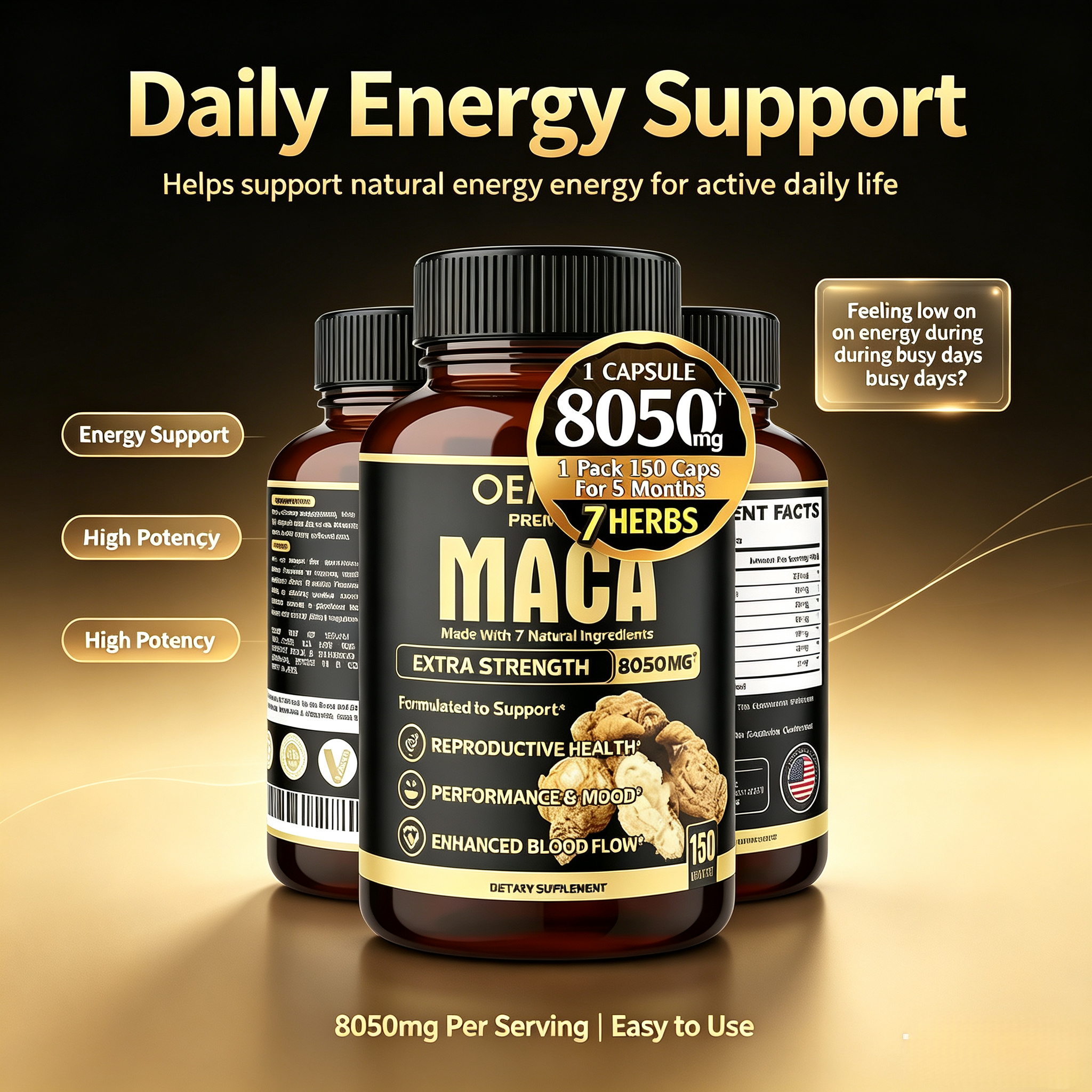 OEM Maca Root Ginseng Root Ashwagandha Root Tribulus Terrestris Supplement 8050 Mg Supports Male Strength Red Maca Capsules