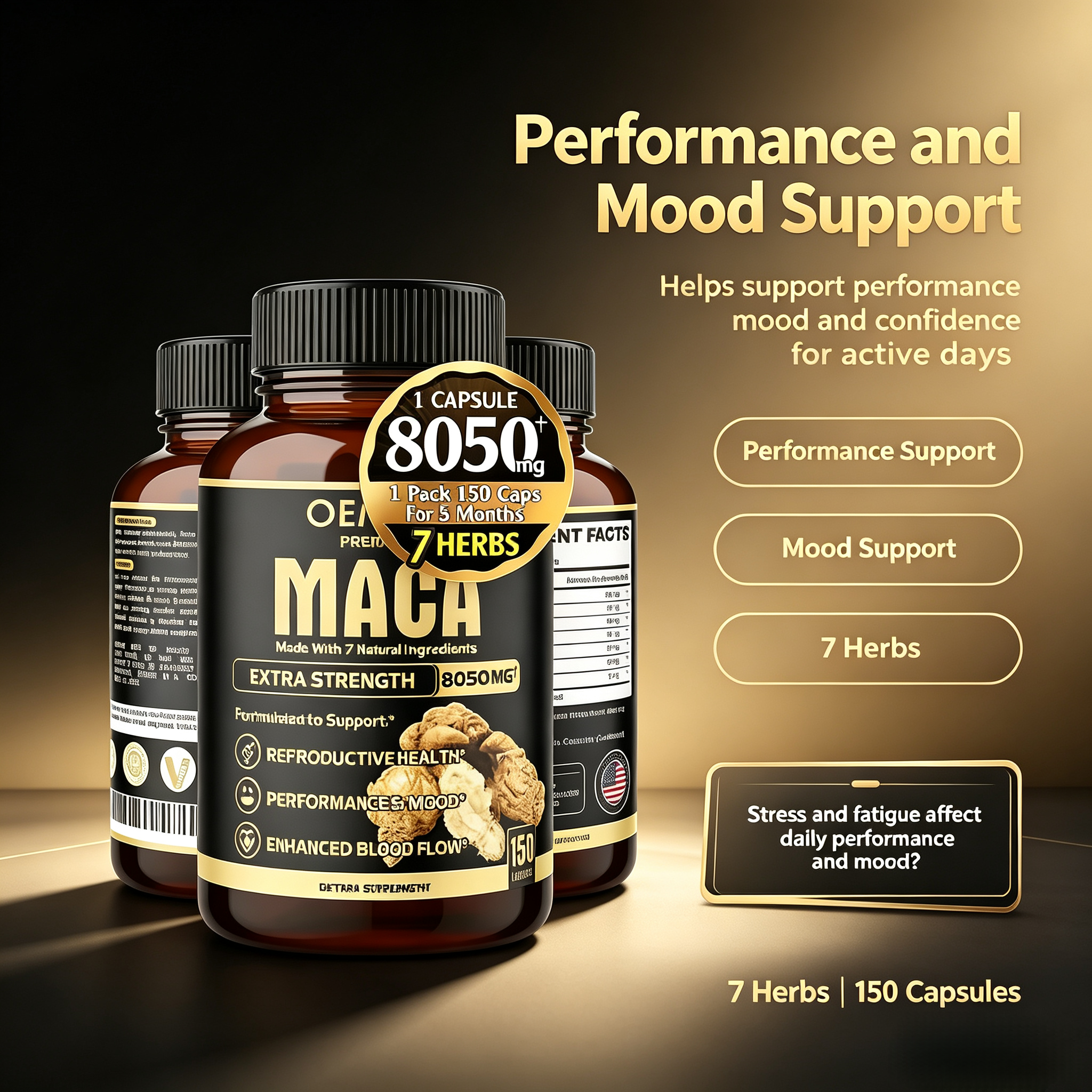 OEM Maca Root Ginseng Root Ashwagandha Root Tribulus Terrestris Supplement 8050 Mg Supports Male Strength Red Maca Capsules